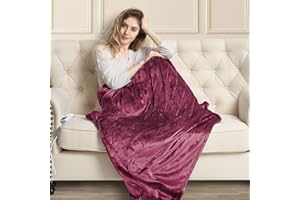 MIZZEO Electric Heated Blanket 84" x 90" Queen Size Fast Heating Blankets 100% Polyester Velvet 10 Heating Levels 1-12 Hours Auto-Off ETL Certified Machine Washable (Burgundy)