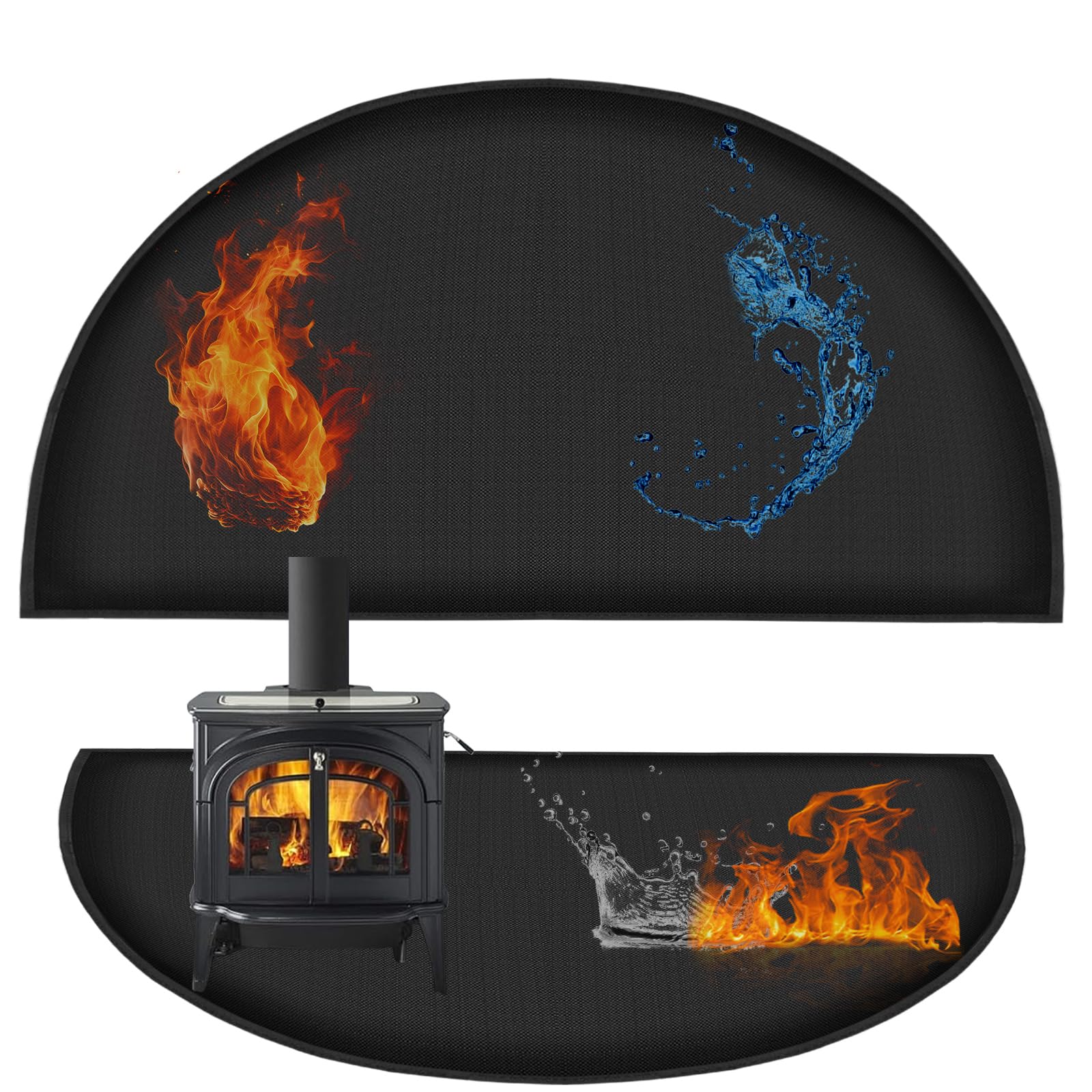 Photo 1 of 5.5mm Fireproof Fireplace Mat, 59 x 32 inch Thickened Hearth Pads for Wood Stove, Fireplace Rugs Fireproof for Wood Stove Fireplace Indoor & Outdoor, Half Round Wood Stove Mat, Easy to Clean