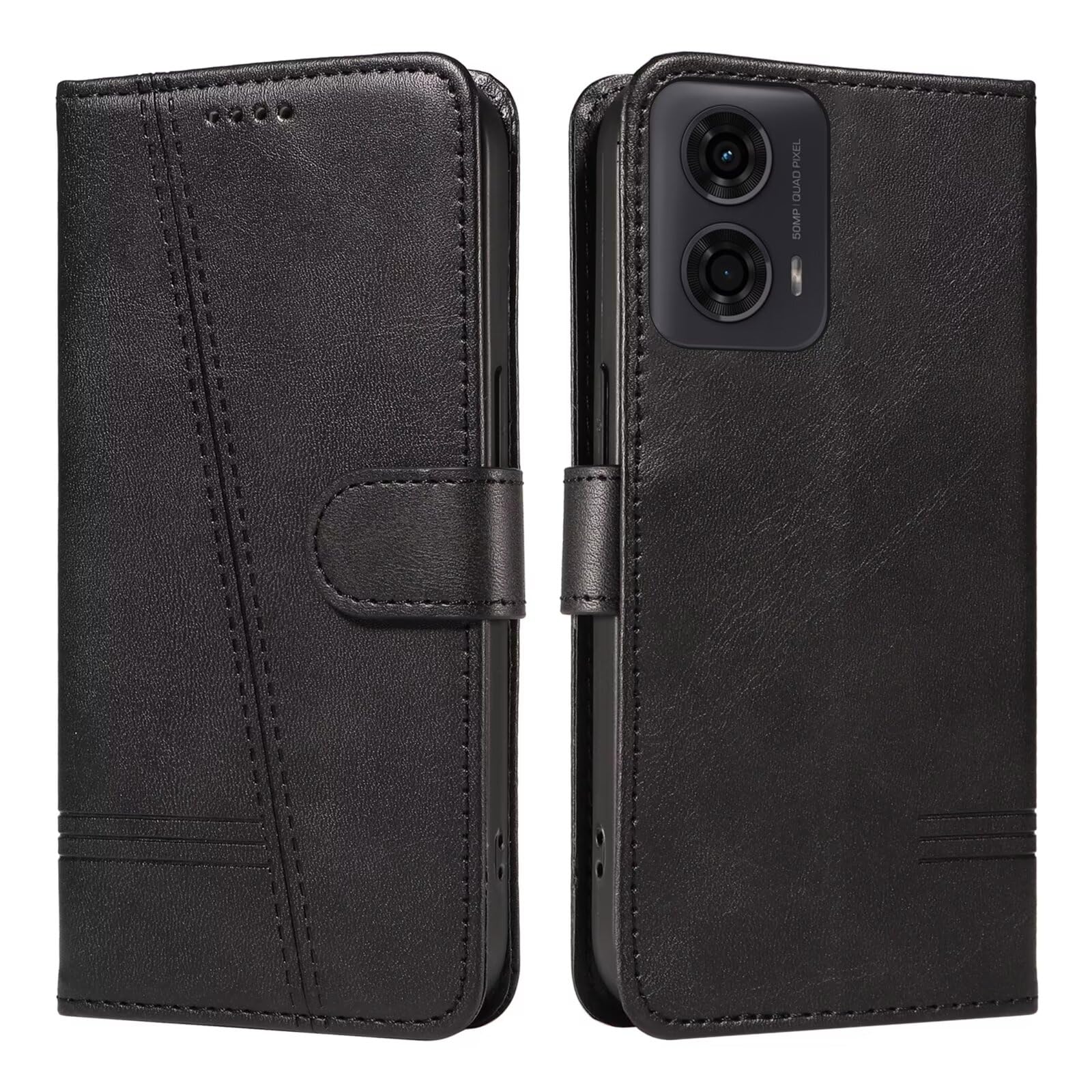 Bnvdfre Case for Motorola Moto E14 / G04 / G24 Case Flip Shockproof PU Leather with Card Slots Magnetic Kickstand Protective Wallet Phone Case Compatible with Motorola Moto E14 / G04 / G24, Black