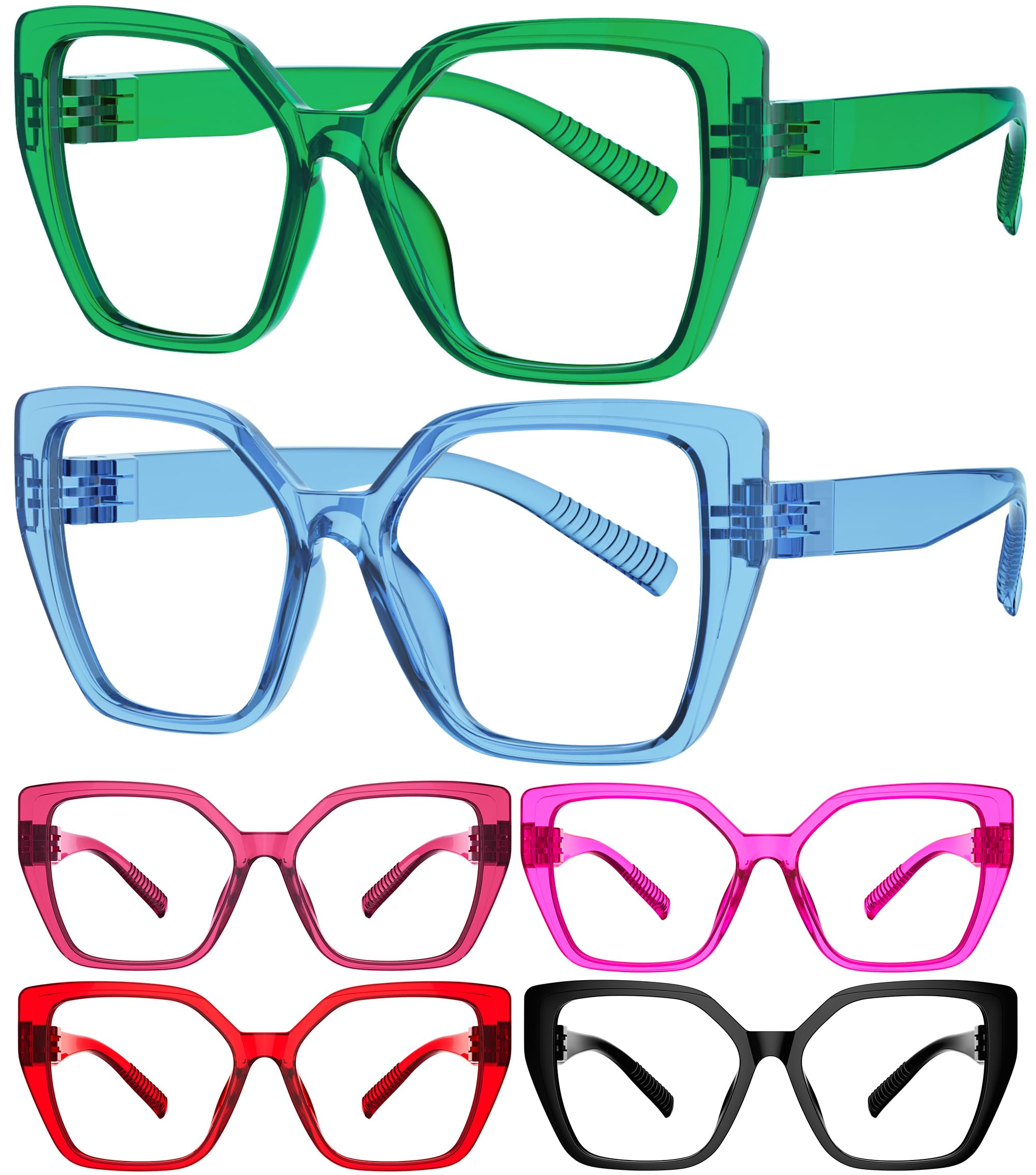 Eyekepper 6 Pack Metalless Screwless Reading Glasses Spring Hinges Oversized Cat Eye Readers for Women +3.5