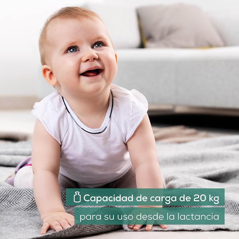 BY 80 Báscula para bebés, con superficie curvada y segura, capacidad de 20 kg, función de tara y retención para bebés que patalean, medición y visualización en pasos de 5 g