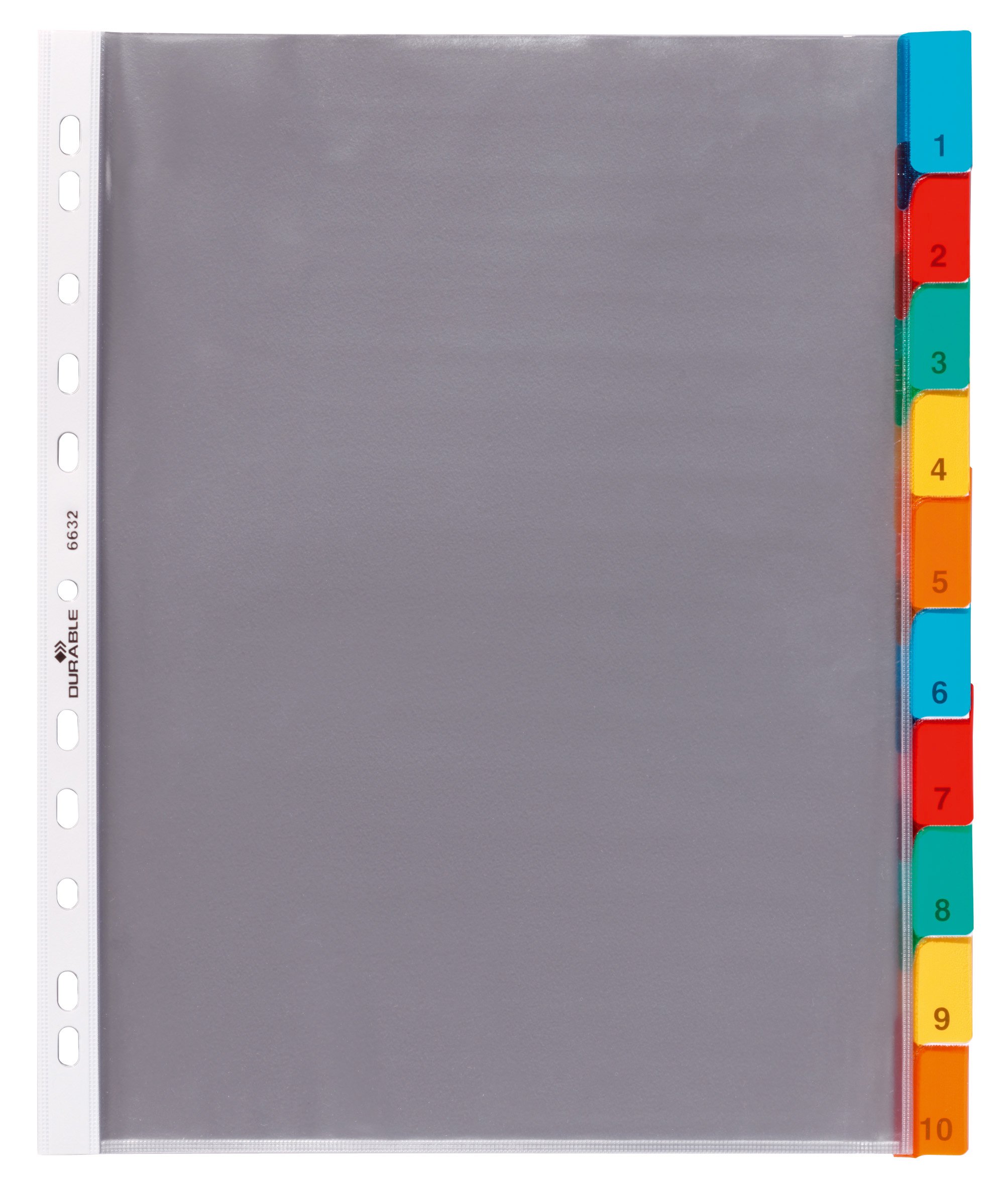 Durable 10 Part File Dividers for Lever Arch Files and Ring Binders - German Made Colour Coded Plastic Pocket Folder Wallets with 1-10 Numbered Card Tab Separators - A4