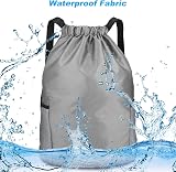 Dacitiery Nylon Drawstring Gym Bag with Outside Zipper Grey Large 48x40 view 4