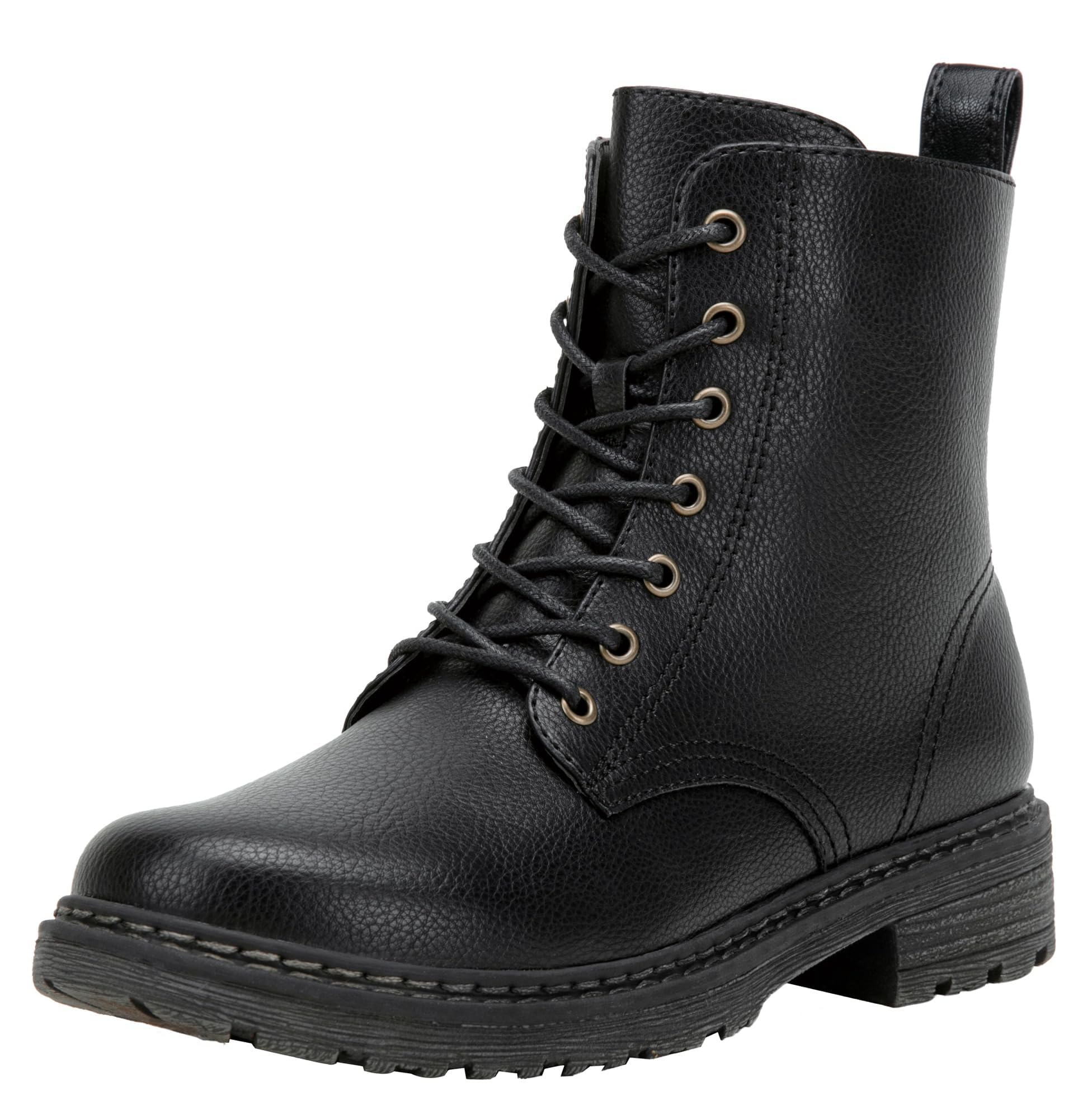 View 1 of ** DAMAGED INSIDE**
Vepose Women’s Black Combat Ankle Boots, Lace up Classic Seven Eyes Short Low Heel Zipper 9623 Booties, Size 7M US, (CJY9623 Black 07)