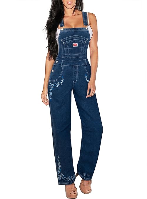 Revolt Women's Plus Size comfort Denim Jean Blue Overalls PVJ6122X DARK WASH 18