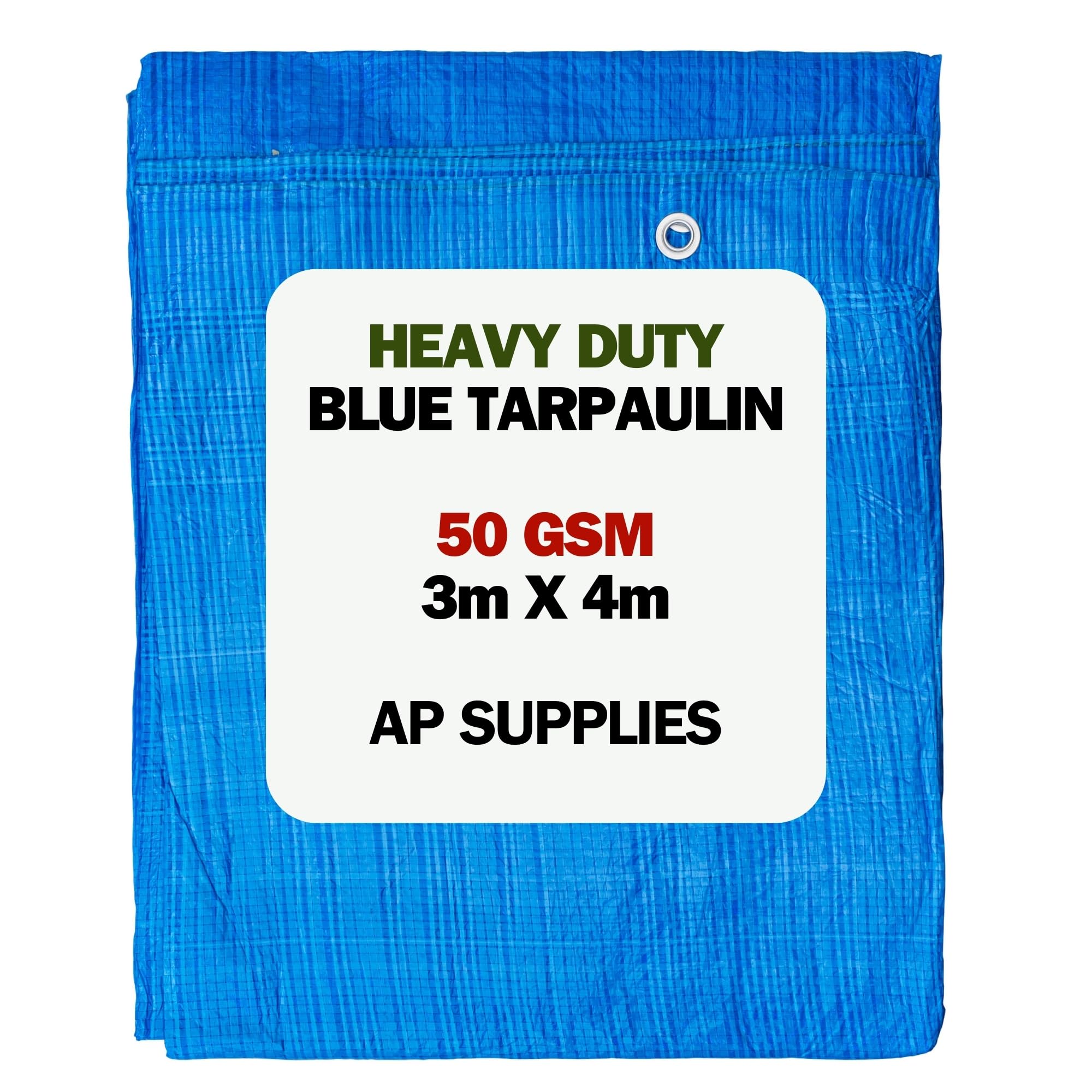 AP Supplies 50gsm Blue Tarpaulin 3m x 4m – Waterproof, Tear Resistant, UV Protected Ground Sheet Cover for Camping, Construction, Garden & Outdoor Equipment Protection
