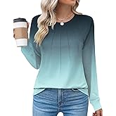 Kistore Women's Long Sleeve Tops Crew Neck Pleated Dressy Casual Blouses T Shirts Fall Clothes 2026