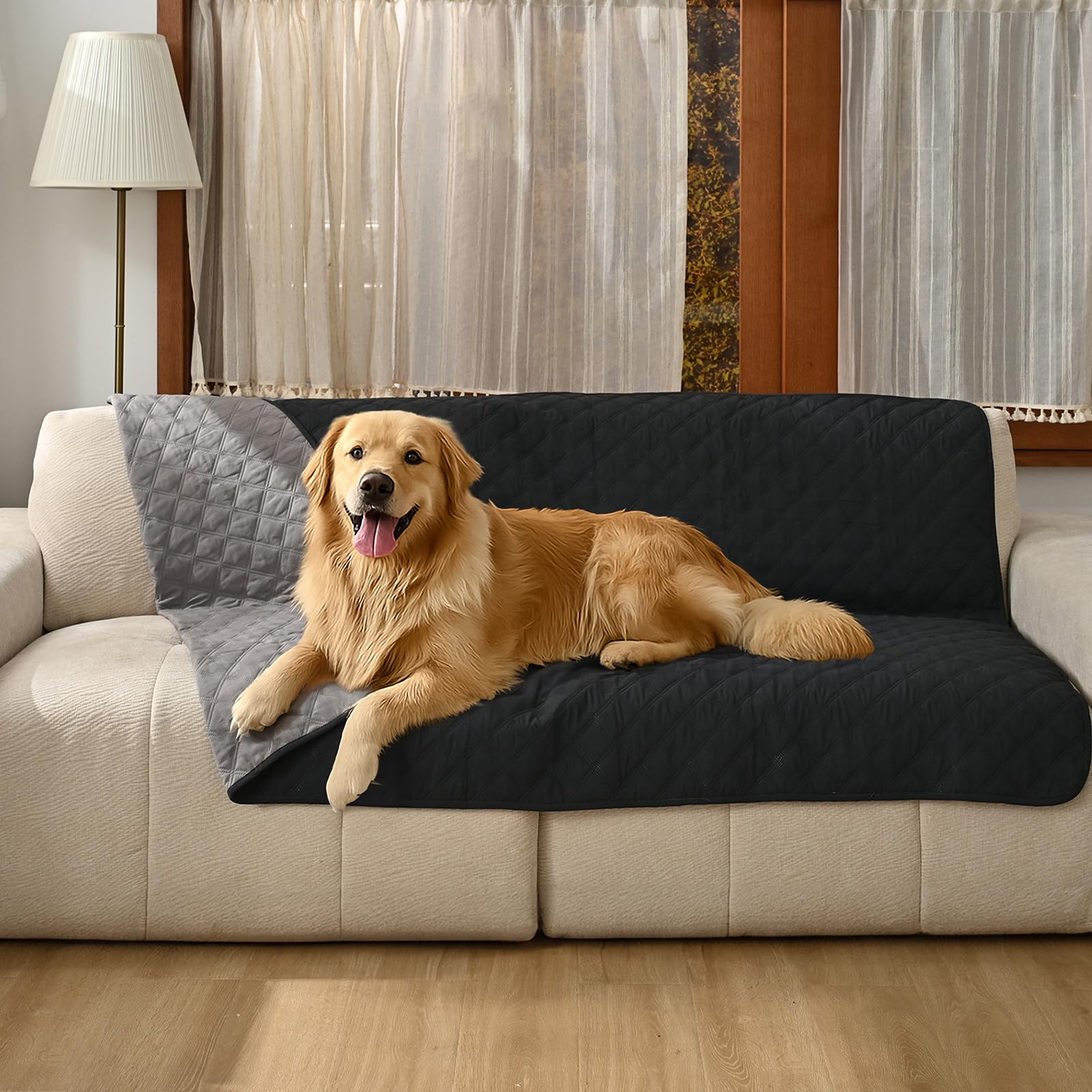 Photo 1 of Amazon Basics Couch Cover for Dogs, Washable Anti-Slip Blanket for Bed Sofa, Quilted Furniture Protector for Indoor Pets, 82 x 68 Inches, Gray