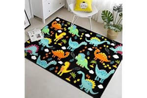 Capslpad Black Dinosaur Kids Play Rug for Boys Bedroom Non Slip Cartoon Kids Area Rug Washable Kids Play Mat for Dinosaur Room Kids Room Nursery Decor,5'2" x 3'3"
