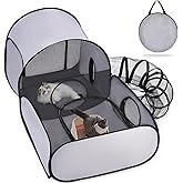 3-in-1 Large Cat Playpen with Surround Tunnel, Pet Playpen with Breathable Soft Sides, Cat and Dog Play Pens for Outdoor Indo