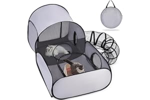3-in-1 Large Cat Playpen with Surround Tunnel, Pet Playpen with Breathable Soft Sides, Cat and Dog Play Pens for Outdoor Indo