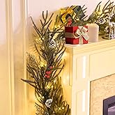9FT Norfolk Pine Garland with Light for Christmas Decoration, Artificial Christmas Garland Without Chemical Scent, Real Touch Cedar Garland for Mantle,Table, Fireplace, Wall and Outdoor Decoration