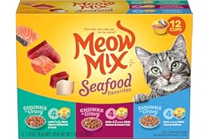 Meow Mix Seafood Favorites Chunks in Gravy Wet Cat Food Variety Pack, 2.75 Ounce (Pack of 12)