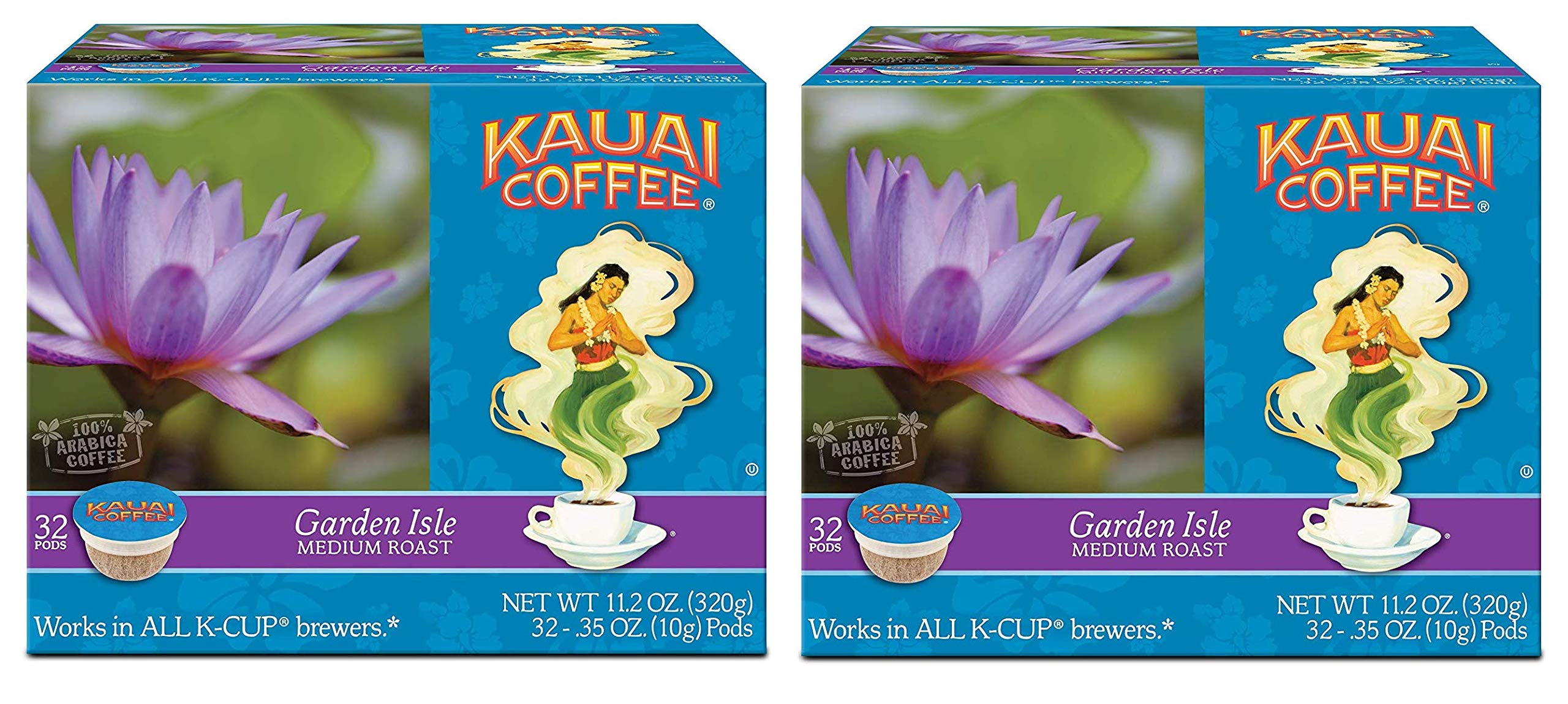Kauai Coffee Garden Isle Single serve pods, 32 Count (Pack of 2)
