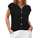 Arach&Cloz Women Cap Sleeve Sweater Vest 2025 Summer Crochet Button Down Knit Cardigan Loose Business Casual Tops Trendy