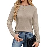 SunnyMelody Womens Long Sleeve Wool Blend Sweater Spring 2026 Business Casual Outfits Classic Crew Neck Work Top