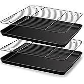 E-far Nonstick Baking Sheet with Rack Set, 16 x 12 x 1 Inch Cookie Sheet Baking Pans with Cooling Racks, Warp Resistant & Heavy-Duty, Non-Toxic & Easy Clean (2 Pans + 2 Racks)