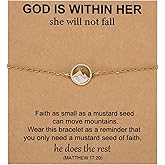 MIXJOY Christian Bracelet for Women - Gold Mountain Mustard Seed Charm with Scripture Card, Religious Bracelet for Pastor Believer, Faith Jewelry Gift for Birthday Easter Confirmation Baptism