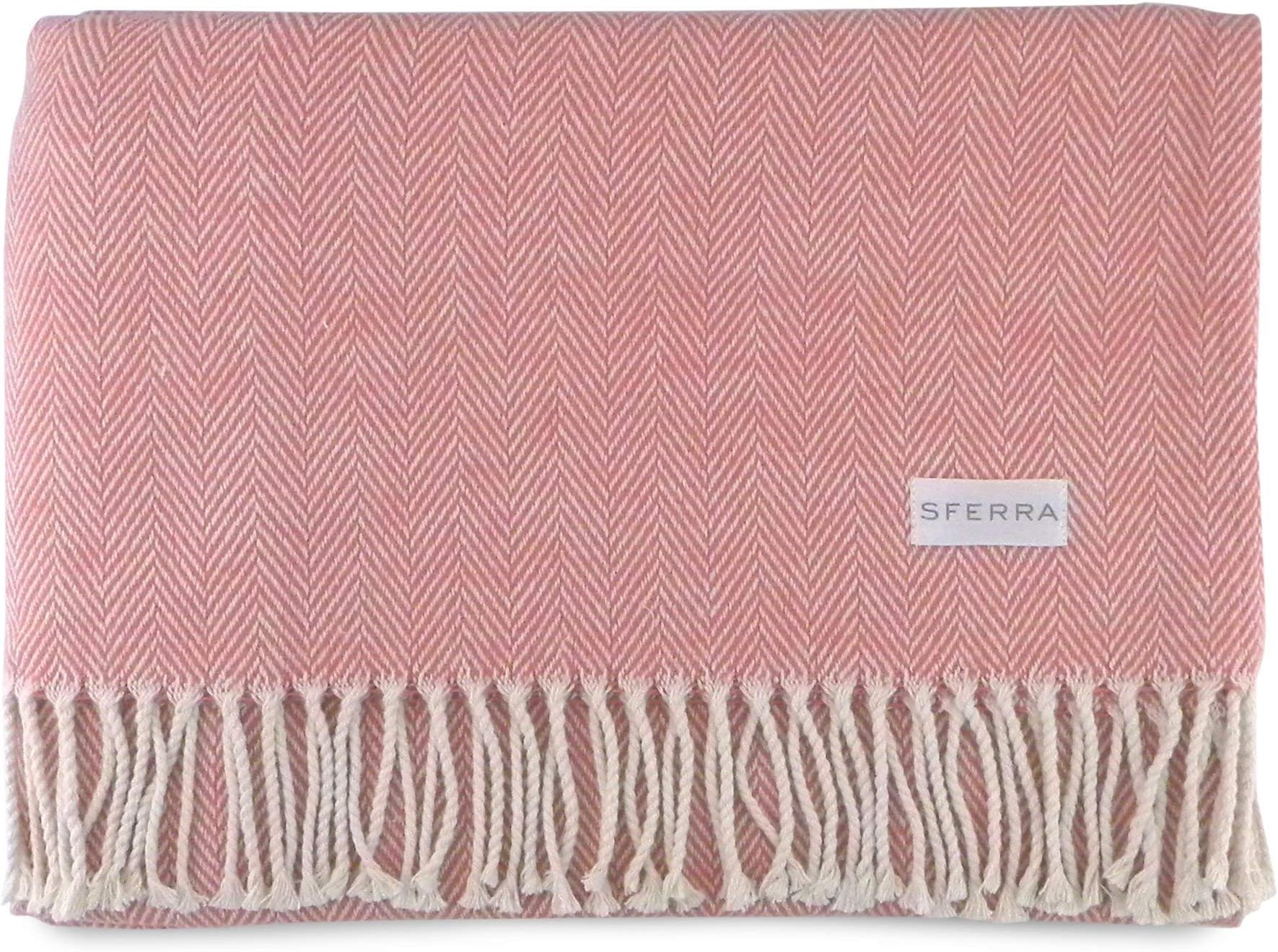 SferraCeline Herringbone, 100% Cotton Throw Blanket - Salmon