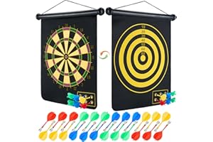 HELLO PAPAYA 17.5 in Large Size 2in1 Rollup Magnetic Darts Board with 24pcs Darts,Outdoor Safe Dart Game for Kids and Adults,for 3-12 Year Old Boys Girls Christmas Birthday Gifts