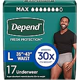 Depend FIT-FLEX Adult Incontinence Underwear for Men, Maximum Absorbency, L, Grey, 17 Count