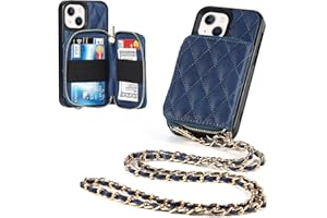ShunJieTech for iPhone 13 Case,for iPhone13 Wallet Case with Card Holder,Crossbody Chain Purse Wrist Handbag Strap Leather Cover Case [Card Slots][Coin Zipper Pocket](6.1")-Blue