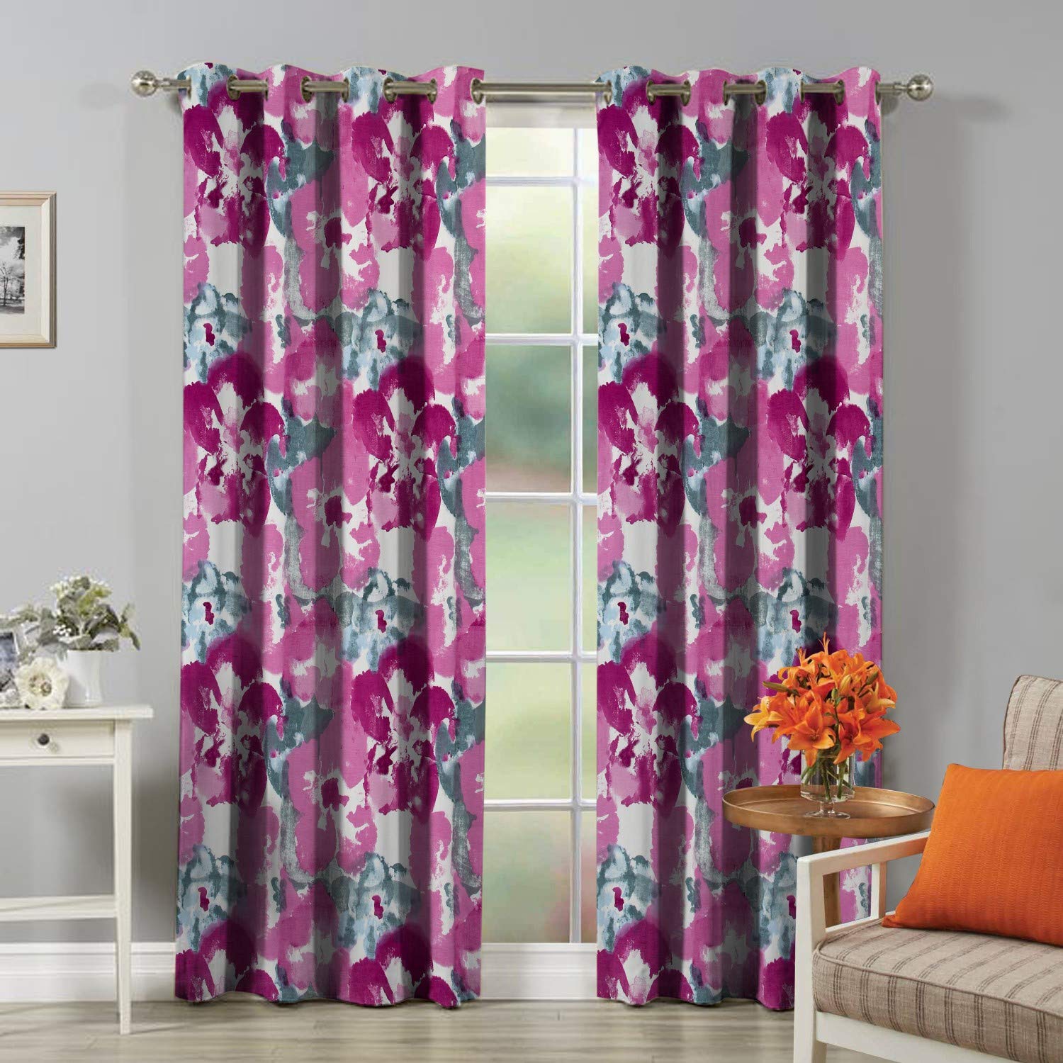 Buy Soumya Cotton Abstract Design Purple Color Eyelet Curtain 1