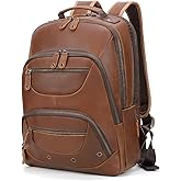 TIDING Leather Backpack for Men Fits 16" 15.6” Laptop, Vintage Business Travel Work Bag Large Overnight Weekender Daypack
