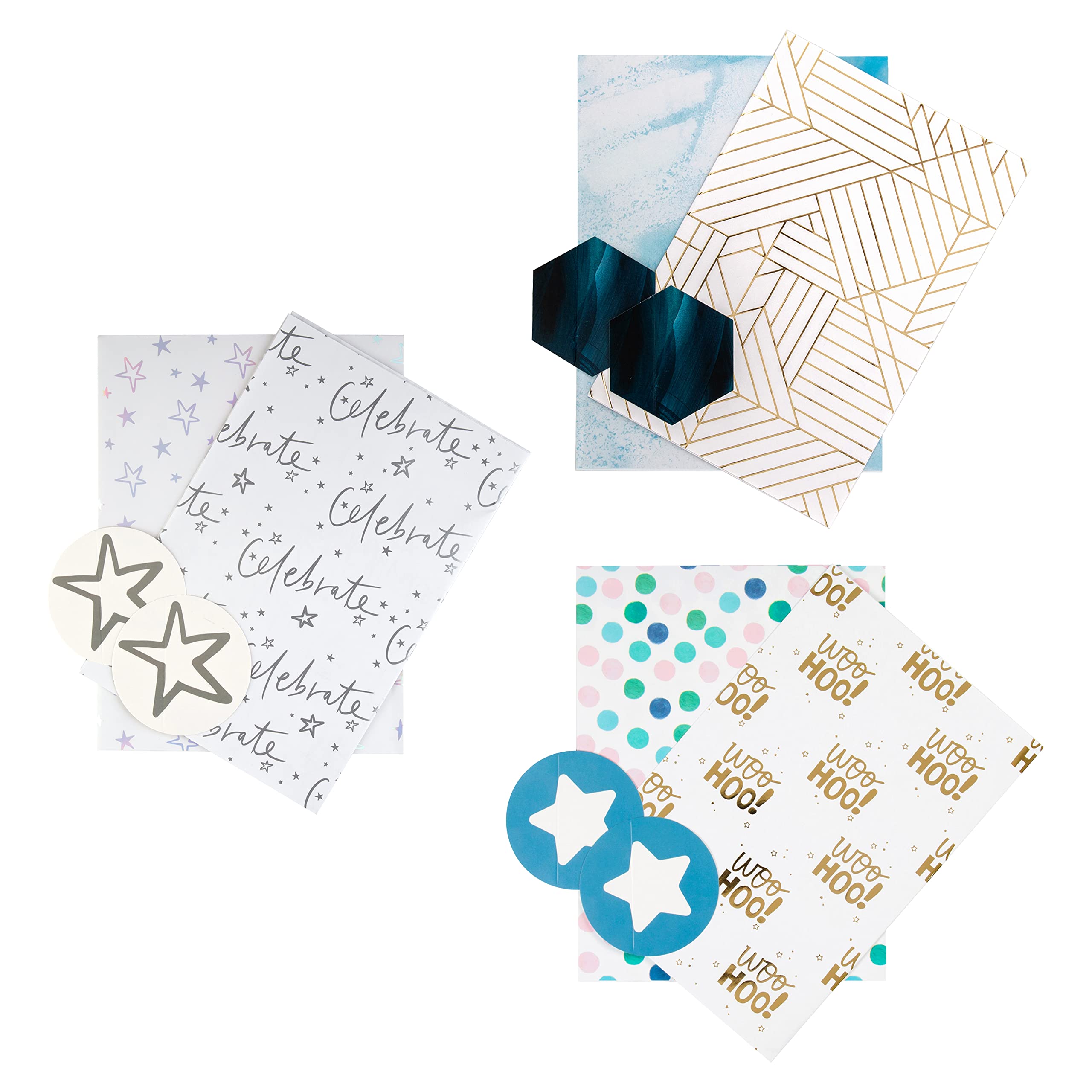 Hallmark Multi Occasion Gift Wrap And Tag Bundle - 6 Paper Sheets And 6 Gift Tags In 6 Contemporary Designs