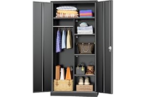 INTERGREAT Metal Wardrobe Closet, 72" Black Locking Storage Wardrobe Cabinet with Doors and Shelves, Tall Steel Clothes Storage for Office, Home, School, Gym