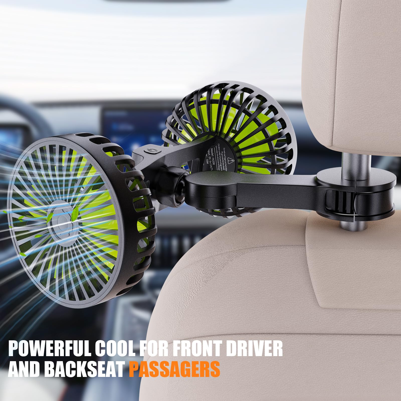 USB Car Cooling Fans for Backseat: Dual Head Car Fan for Kids 3 Speeds 360° Rotatable Vehicle Rear Headrest Fans 5V Powerful Electric Air Circulation Fan for Sedan SUV RV Truck (USB Plug)