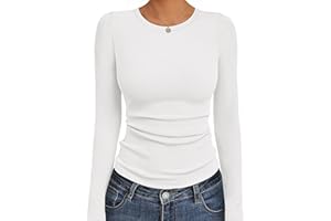 Ekouaer Womens Long Sleeve Shirts Crew Neck Stretchy Fitted Ribbed Tops Basic Base Layer Soft Thermal Undershirts Tee