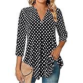 VALOLIA Womens Tops 3/4 Sleeve Shirts V Neck Blouses Dressy Casual Tunic Tops M-XXL