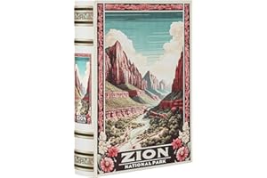 XIAOAIKA Decorative Wooden Book Box - Vintage Faux Book Boxes with National Park Design, Secret Storage with Magnetic Closure, Leather Cover, Perfect for Home Office Bookshelf (Zion)