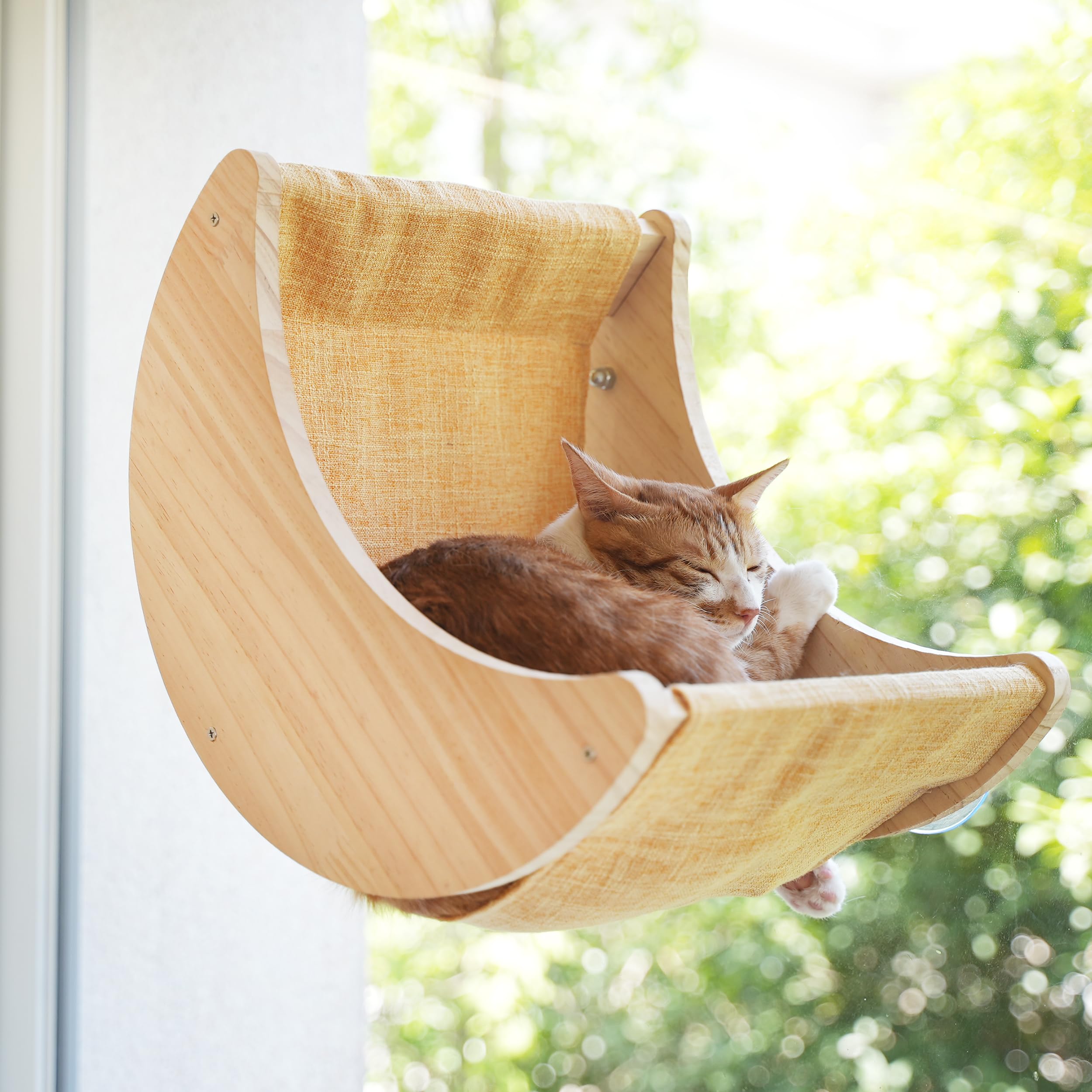 Photo 1 of HAPYKITYS Window Cat Bed Moon Perches, Mounted with Strong Suction Cups Cat Window Seat for Sleep and Watch Birds