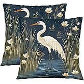AGHESOTH Pillow Covers Heron Throw Pillows Cover Set of 2 Cases 14x14 Inch Square Pillowcases Soft Cushion Covers Modern Farmhouse Heron Pattern Home Decor for Couch Bedroom Sofa Living Room