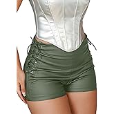Benfoly Leather Shorts for Women High Waisted Lace Up Side Stretchy Sexy Mini Booty Short Y2K Rave Club Party Concert Winter