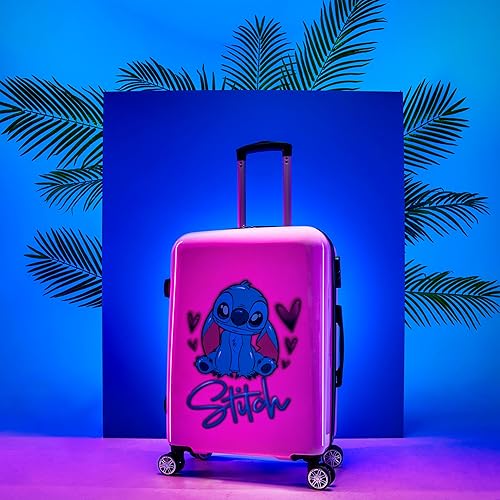 Disney Stitch Suitcase Set or Individual, Hard Shell Suitcase with Wheels  28L, 50L or 91L, Wheels (Pink Stit