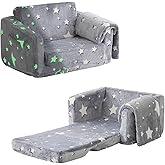 Kisdsa Kids Couch Fold Out, Foldable Toddler Couch with Blanket, Kids Sofa for Girls & Boys, Flip Out Toddler Chair, Convertible Sofa Gift for Children Age 1-3 (Glow Star)