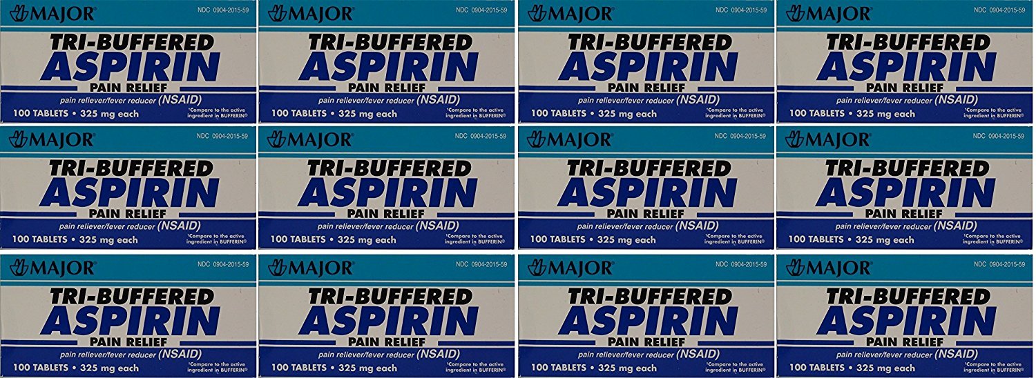 Tri Buffered Aspirin Tablets Generic for Bufferin 325 mg 100 Tablets per Bottle Pack of 12 Total 120