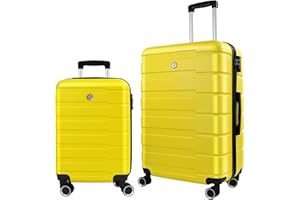 HOUAGI Luggage Sets 2 Piece,20 inch 24 inch Carry on Luggage Airline Approved,ABS Hardside Lightweight Suitcase with 4 Spinner Wheels,2-Piece Set(20/24),Yellow