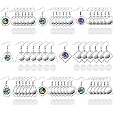 108 Pieces Stainless Steel Earring Bezel Blanks Wire Hooks Bezel Trays with 12 mm Glass Cabochons Setting for Jewelry Making DIY Craft