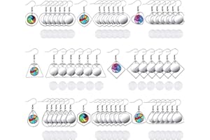 HICARER 108 Pieces Stainless Steel Earring Bezel Blanks Wire Hooks Bezel Trays with 12 mm Glass Cabochons Setting for Jewelry Making DIY Craft