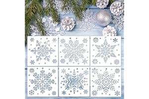 ABEILLO 6 PCS Christmas Snowflake Stencils for Crafts, Large Reusable Christmas Stencil Template Winter Snow Flake Ornament Christmas Snowflake Stencil for Painting on Wood, DIY Supplies, Home Decor