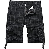 NOVOCCT Cargo Short for Men Relaxed Fit Plaid Outdoor Hiking Work Stretch Cotton Casual Shorts with Multi-Pocket