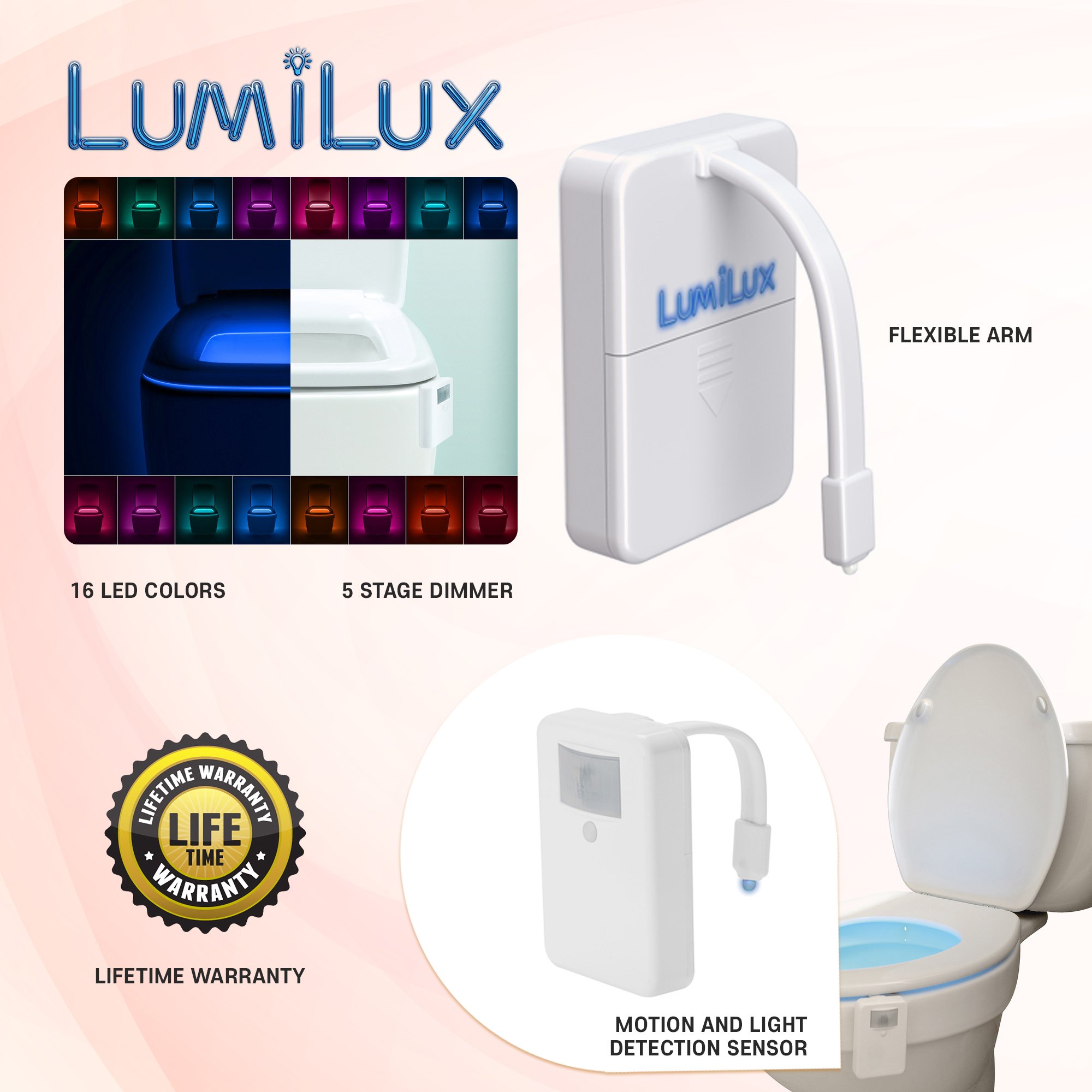LumiLux Advanced 16Color Motion Sensor LED Toilet Bowl Light, Internal