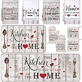10 Pcs White Farmhouse Kitchen Decor Set Rustic Country Kitchen Accessories | Country Kitchen Set with Dish Hand Towels, Rugs Mats for Floor, Pot Holders and Oven Mitts, Wood Look Kitchen Decor
