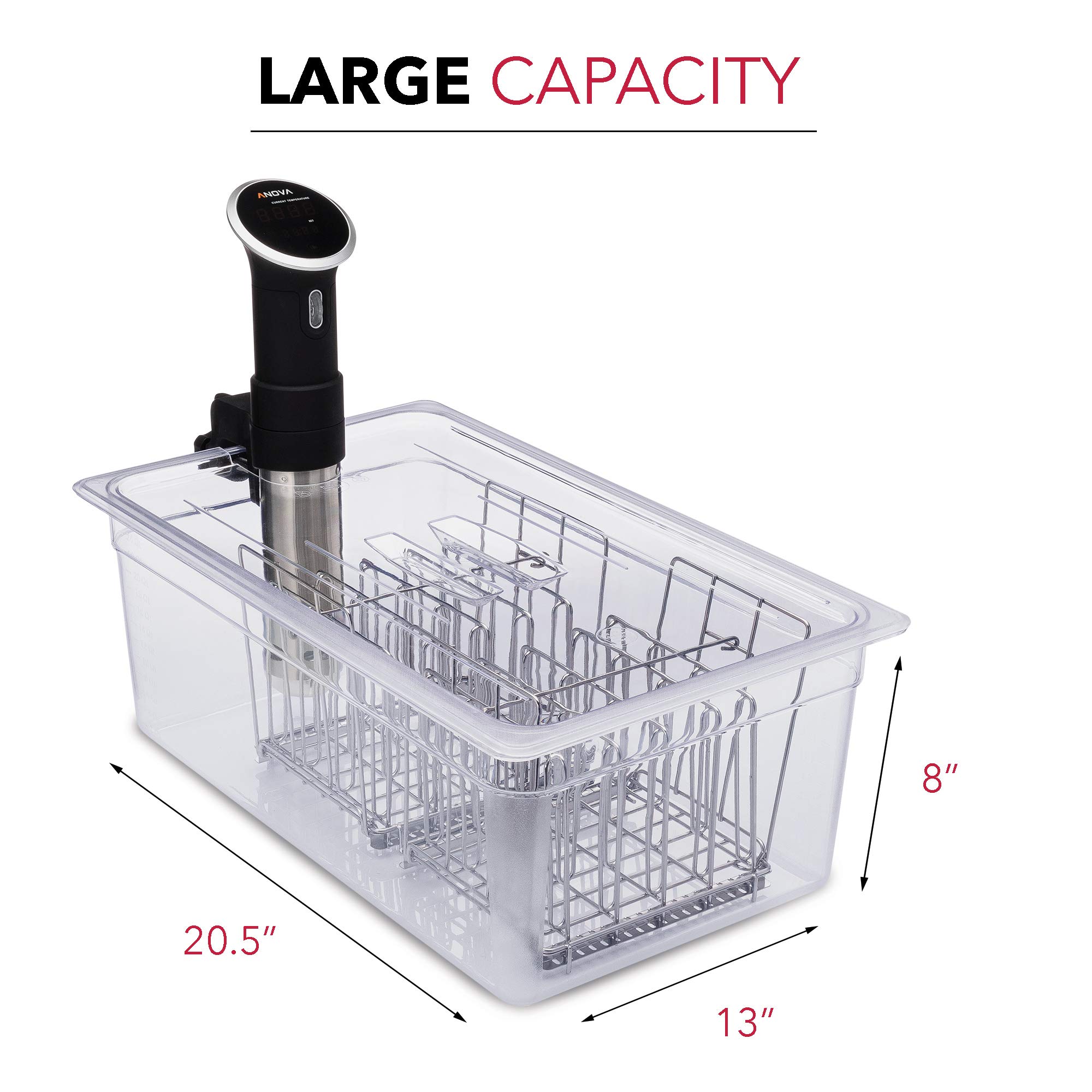 Väeske Large Sous Vide Container with Lid and 2 Racks | Sous Vide Accessories | Compatible with Anova, Anova Nano, Joule, Instant Pot, Sous Vide Cookers (26 QT, Container/Racks)
