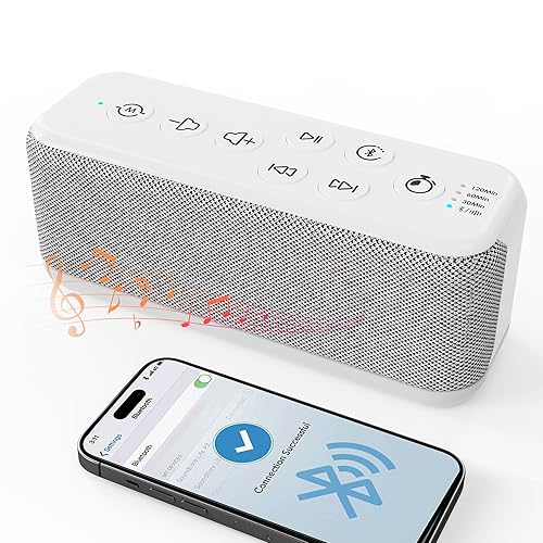 White Noise Sound Machine with Bluetooth,3000mAh Battery Powered,40H Long Lasting,Hi-Fi Audio,30/60/120m Timer,Wireless Portable Sleep Sound Machine for Adults/Baby,Type-C Rechargeable,Headphone Jack