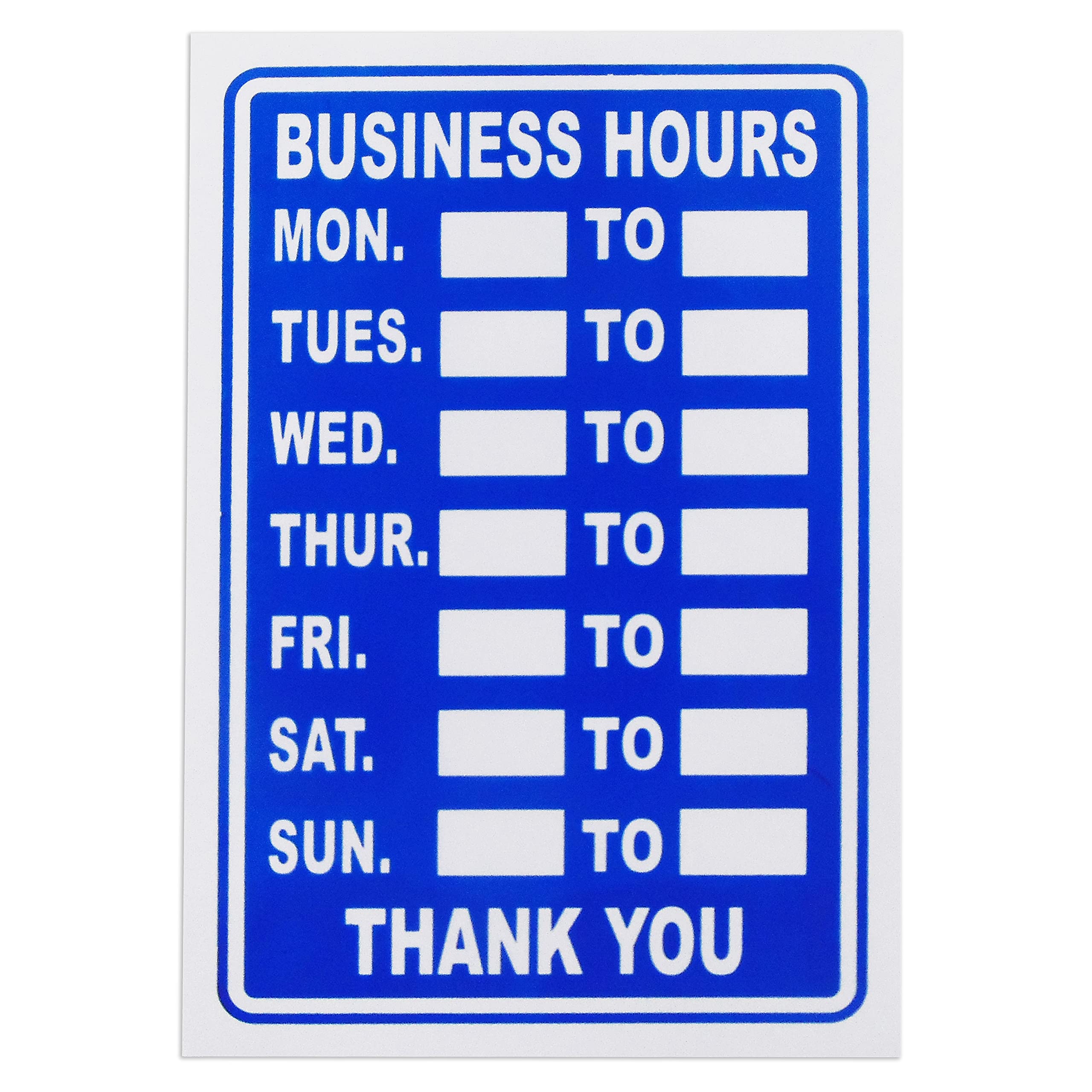 Business Hours Sign Blue High Contrast Opening Closing Times Shop Safety Door Notice